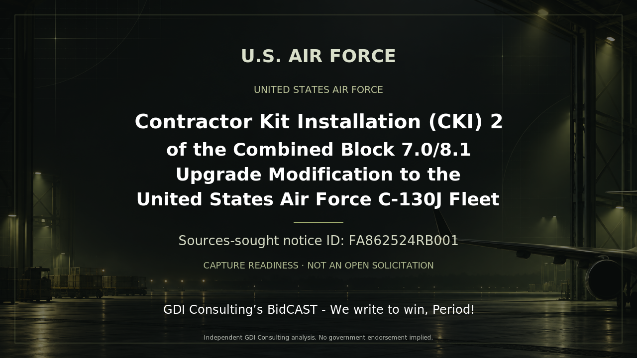 GDI Consulting BidCAST: C-130J Contractor Kit Installation 2, notice FA862524RB001, U.S. Air Force