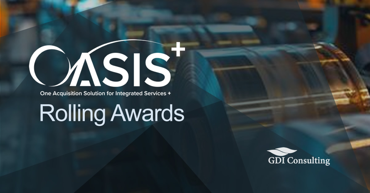 OASIS+ Rolling Awards graphic with GDI Consulting logo, highlighting the latest milestone in GSA’s OASIS+ contract program.