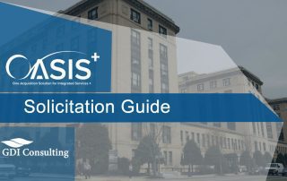 OASIS Plus solicitation guide banner by GDI Consulting over GSA headquarter building with OASIS+ logo and wordmark.