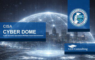 Banner showing a futuristic city under a glowing digital dome, with ‘CISA Cyber DOME’ title, the CISA seal, and the GDI Consulting logo.
